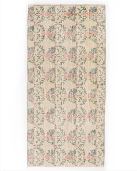 トルコ ヴィンテージラグ A117 クリーム コーラルピンク ダークグリーン