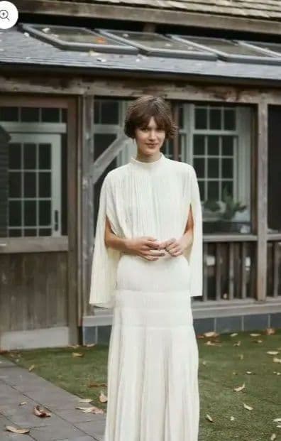 【新品未使用】Powder Satin Pleats Cape Blouse