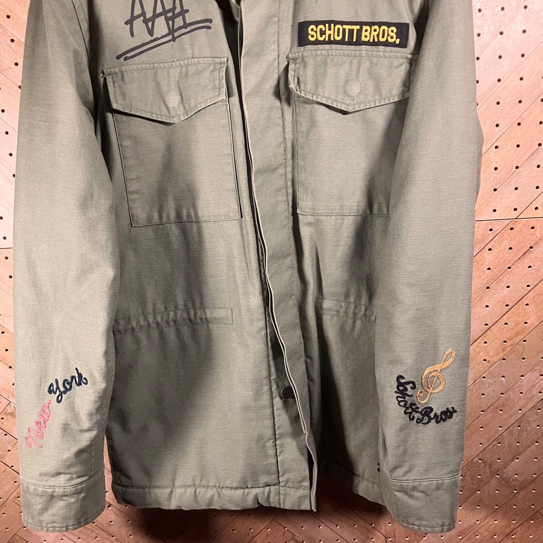 Schott ヒョウ柄 裏地ミリタリージャケット M 刺繍あり