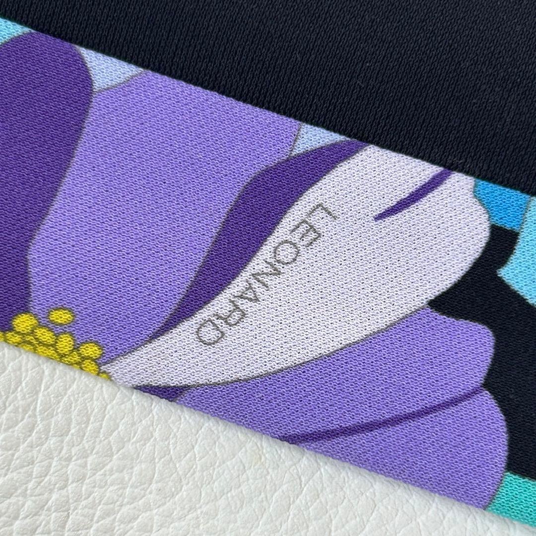 レオナール 長袖チュニック 花柄トリム ラインストーン ネイビー