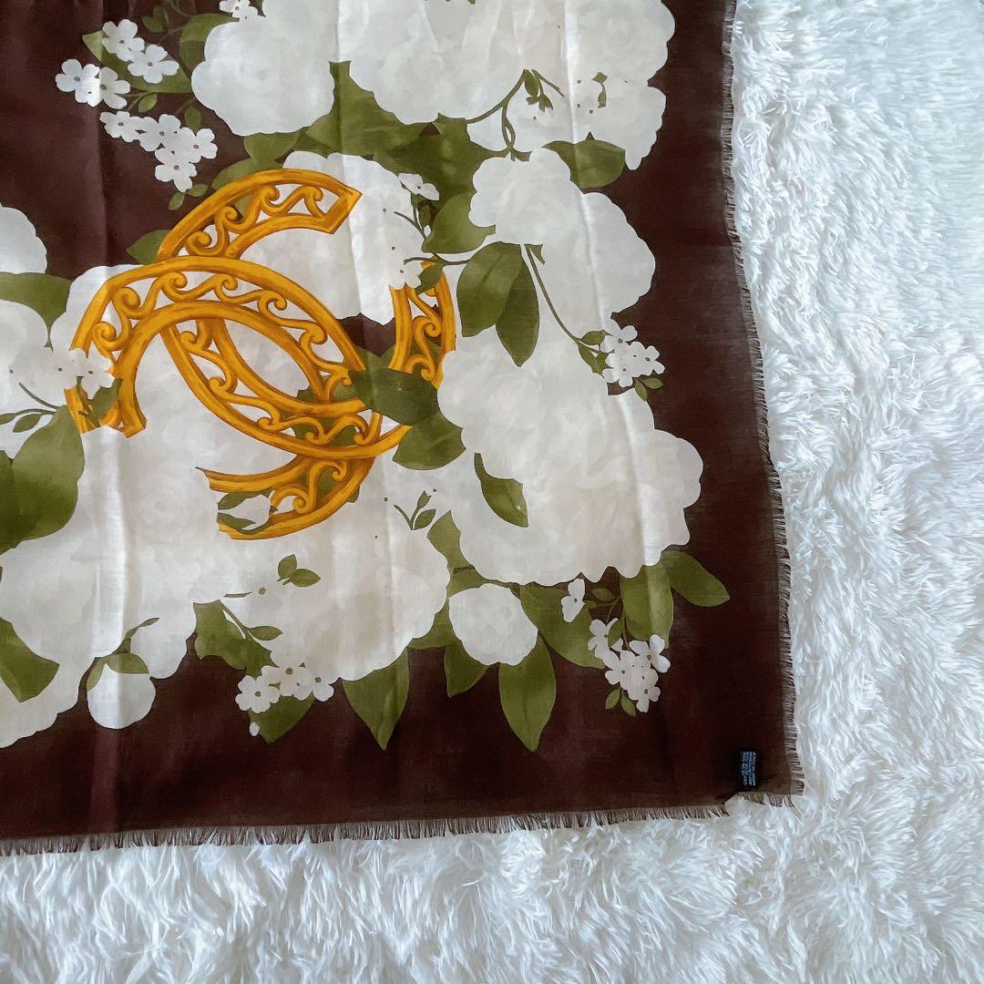 希少✨美品【CHANEL】ココマーク カメリア シルク カシミア 大判スカーフ