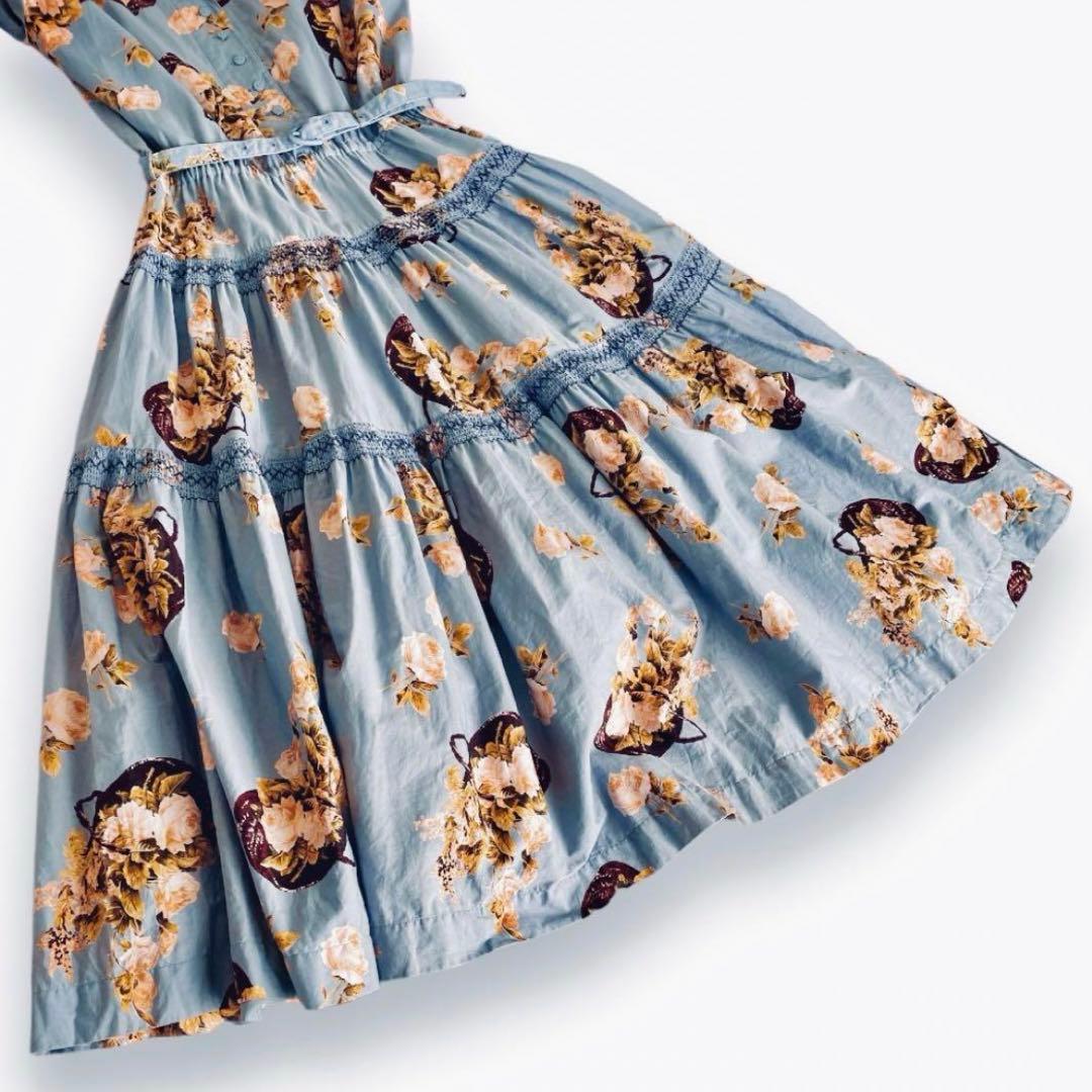 INGEBORG インゲボルグ 花柄ロングワンピース　水色　薔薇　バラ　ローズ