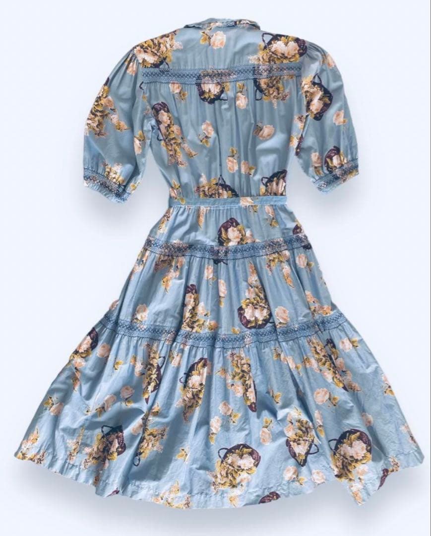 INGEBORG インゲボルグ 花柄ロングワンピース　水色　薔薇　バラ　ローズ