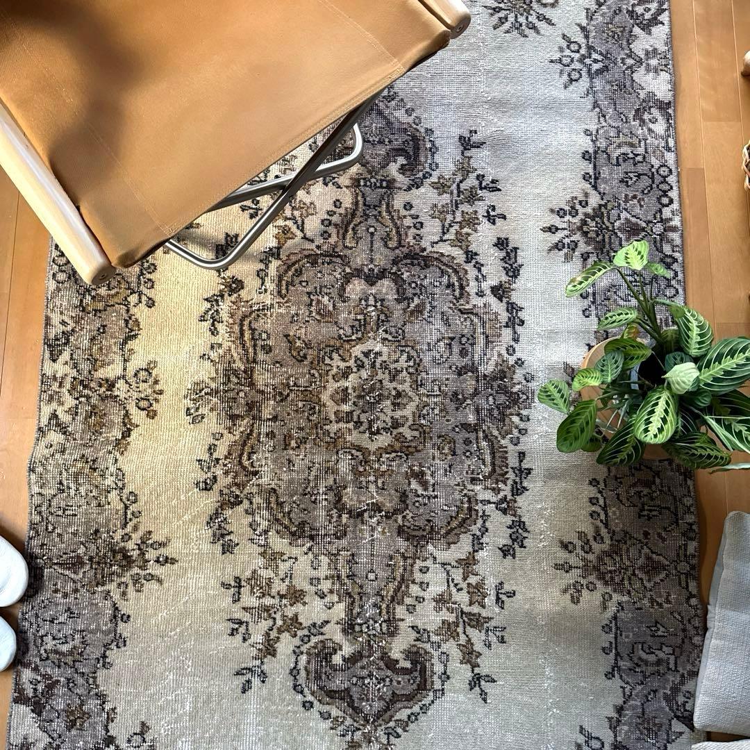 専用116×204 グレージュ×ブラウン　王道メダリオン　トルコヴィンテージラグ