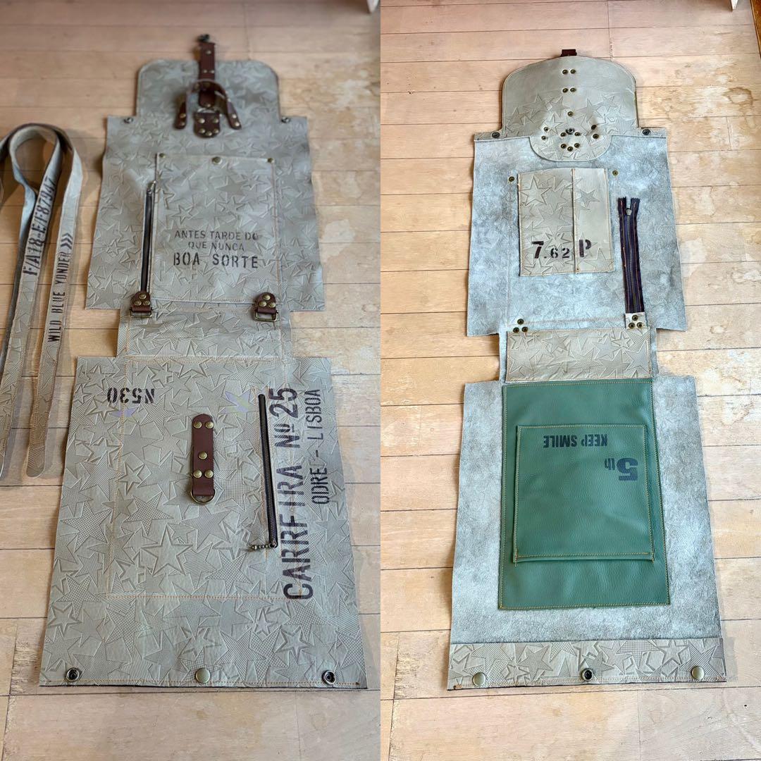 牛革薄カーキ星型押しの大きめリュック