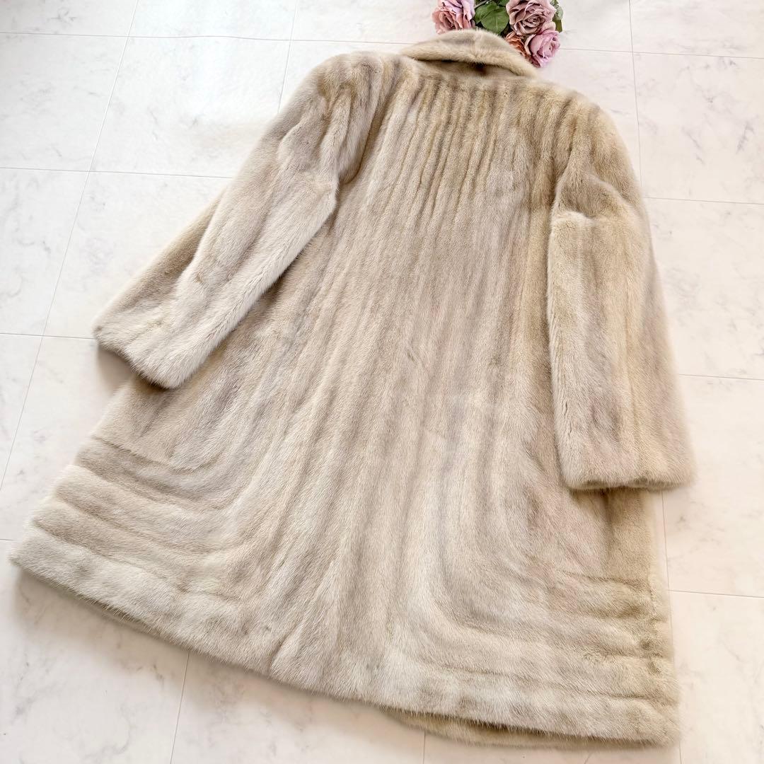 希少デザイン エンバ サファイア フレア ファーコート 毛皮 ショールカラー紋様