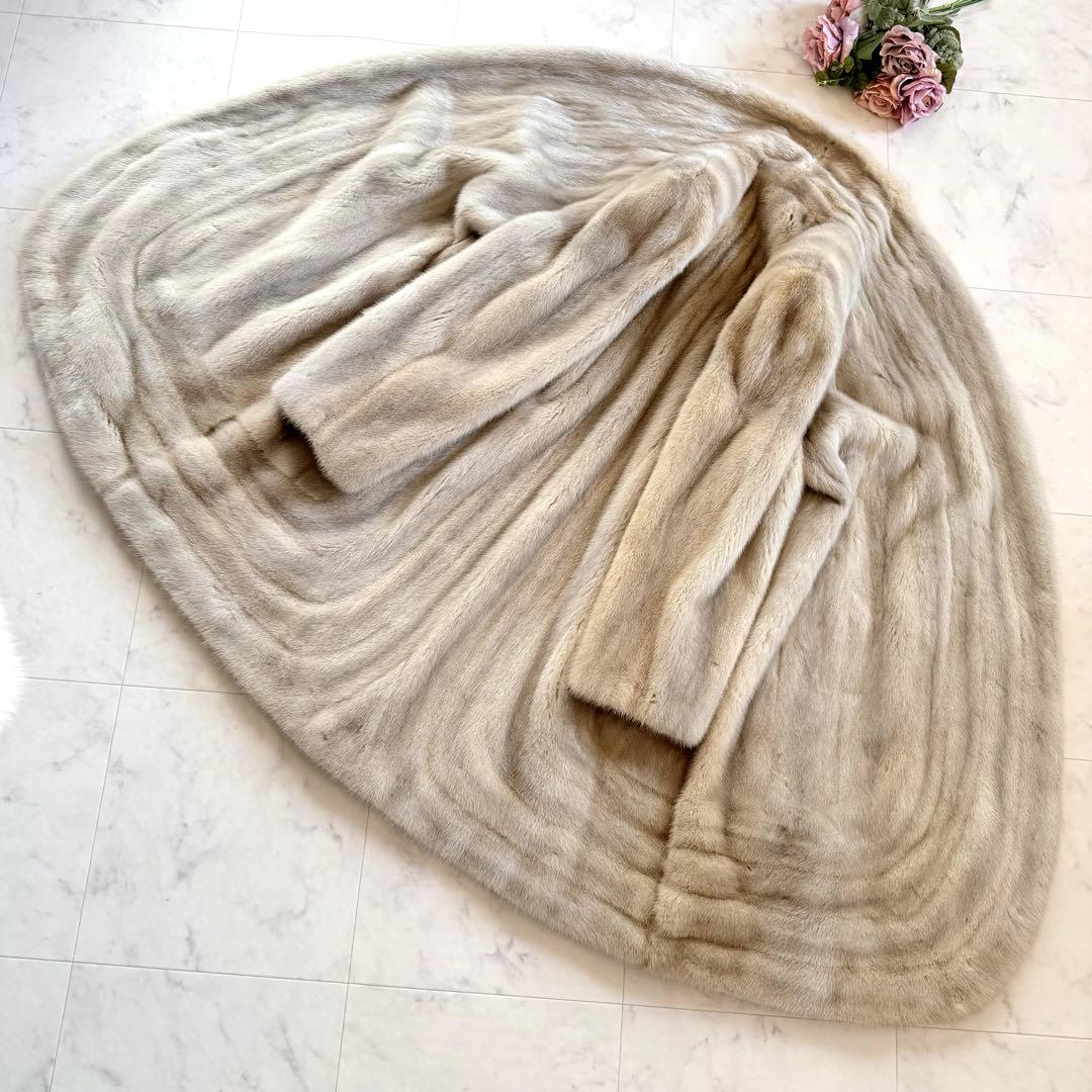 希少デザイン エンバ サファイア フレア ファーコート 毛皮 ショールカラー紋様