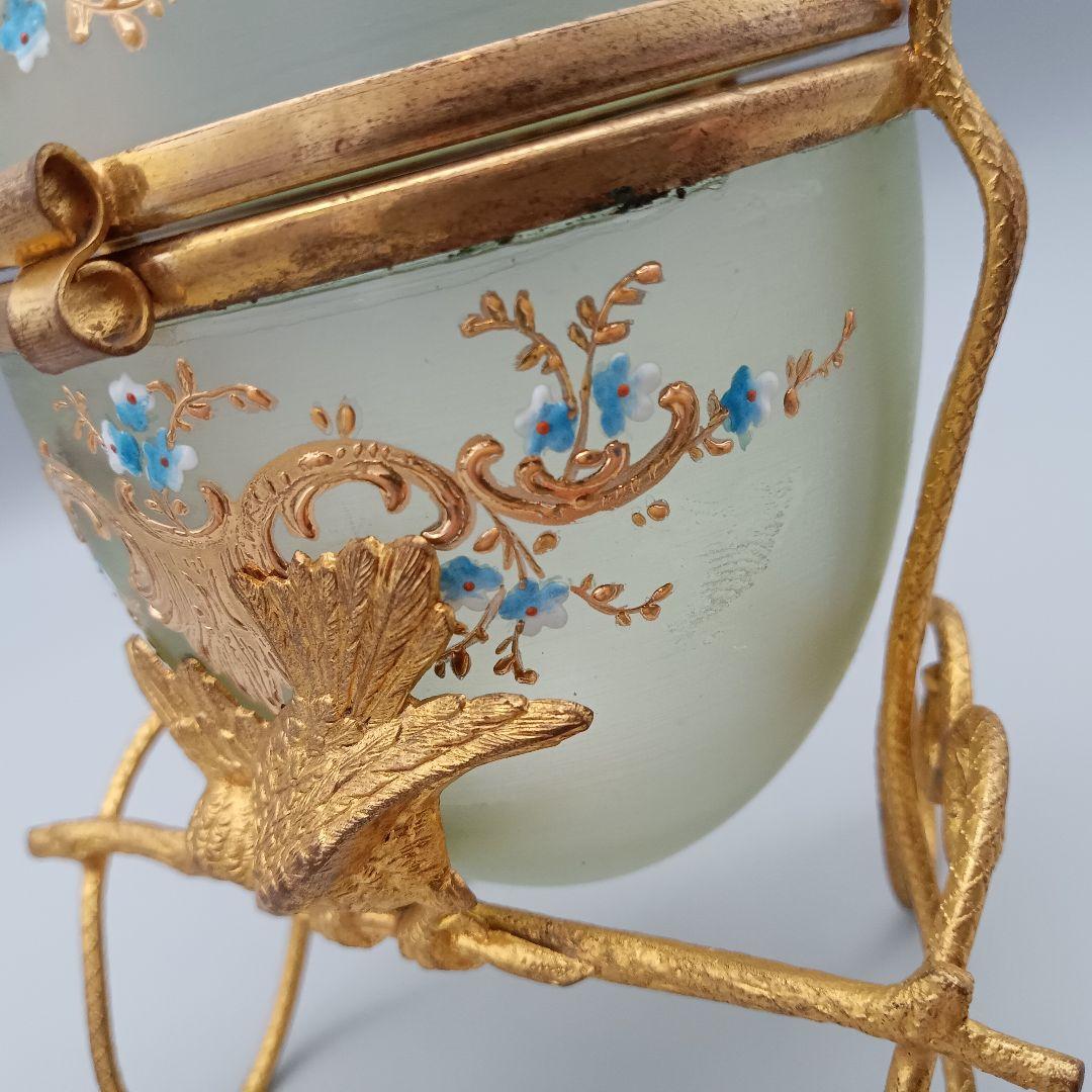 エッグ型 ガラス製 トリンケットボックス 小物入れ アンティーク 金彩