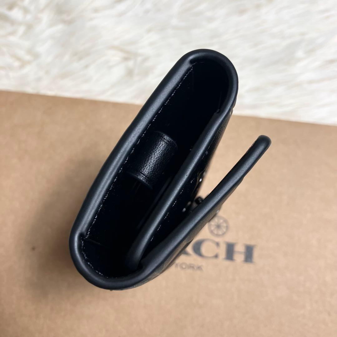 未使用品 COACH エンボス シグネチャー キーケース レザーブラック