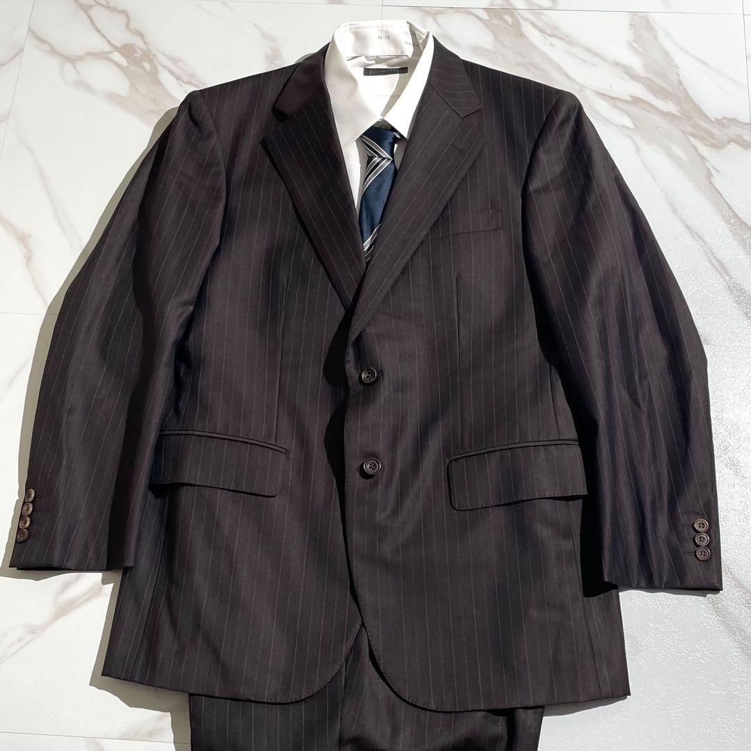 BurberryLondonダークブラウン ストライプ ビジネススーツ