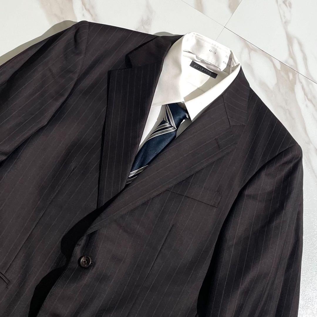 BurberryLondonダークブラウン ストライプ ビジネススーツ
