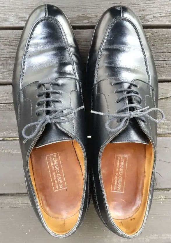 美品エドワードグリーンパースuチップ黒9.5Eドーバー同ラスト金枠囲みロゴ窓なし