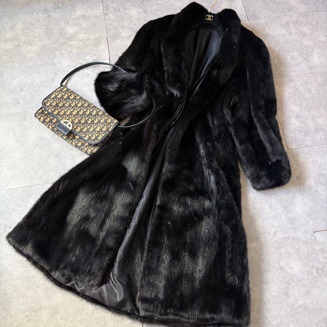 【極美品❣️】毛皮　総丈114 高級ミンク 銀SAGA ミンクコート ブラック
