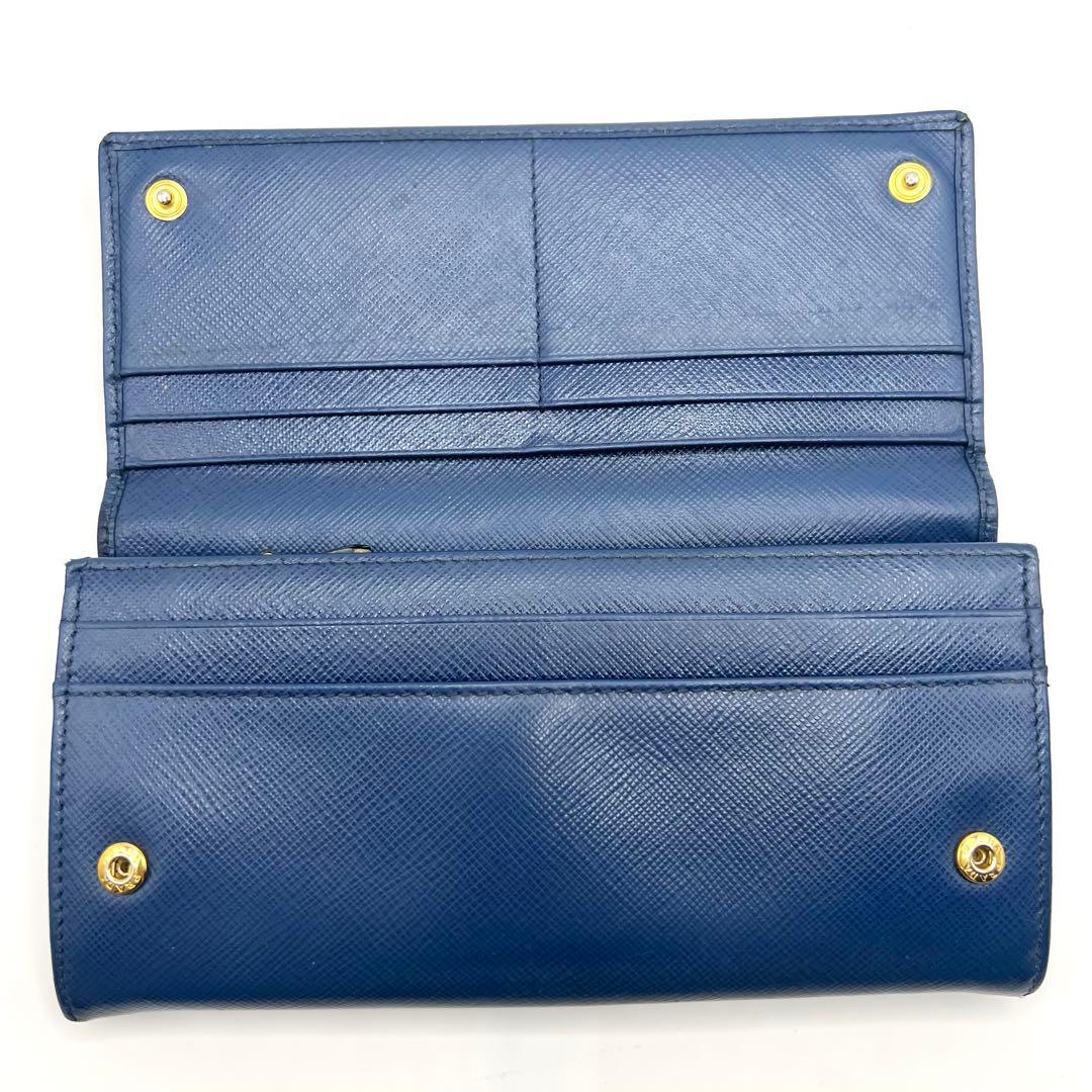 美品✨プラダ 長財布 Wホック パスケース付 サフィアーノ 青 1MH132