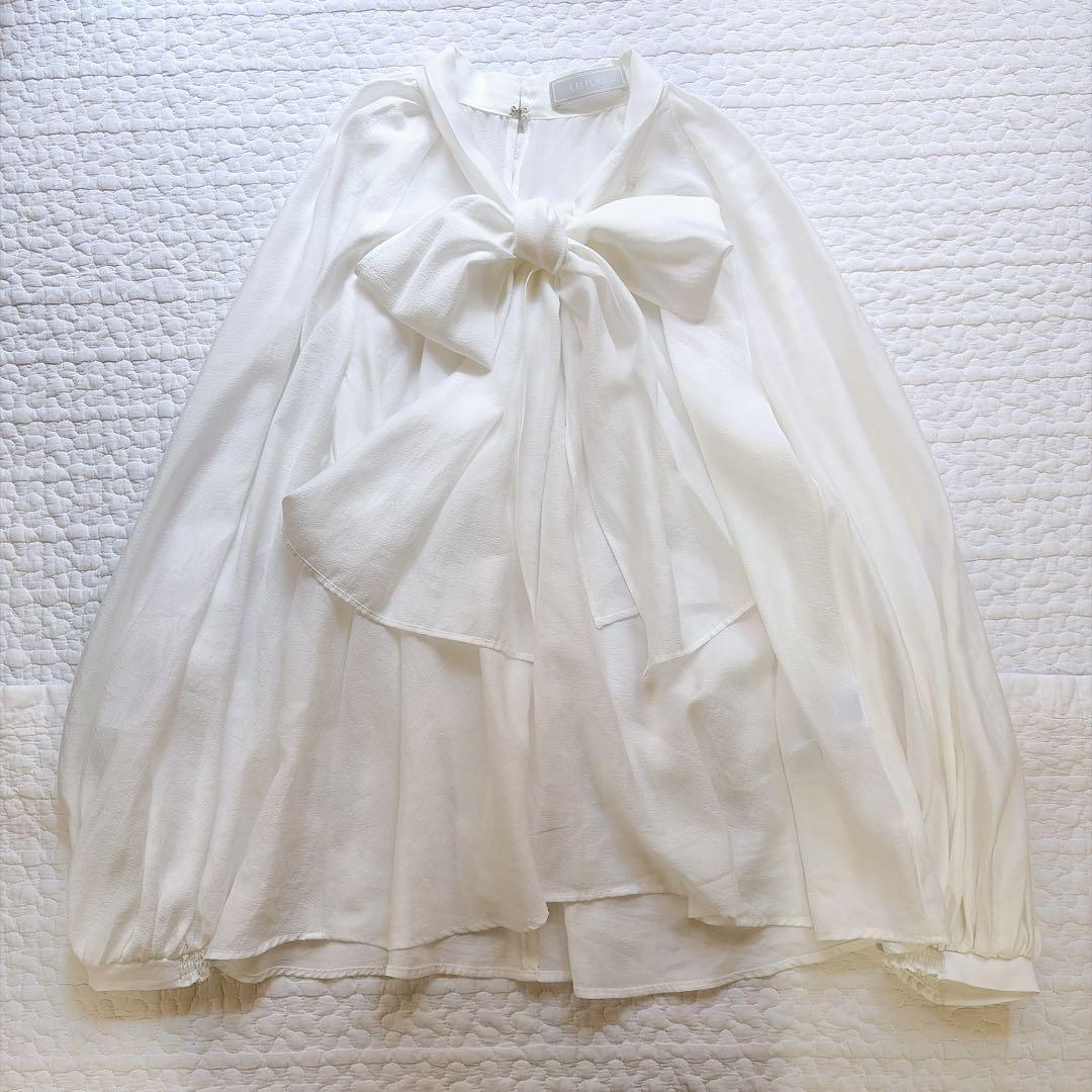 美品⚑　セルフォード ボウタイ　ビッグリボン　シアーブラウスホワイト