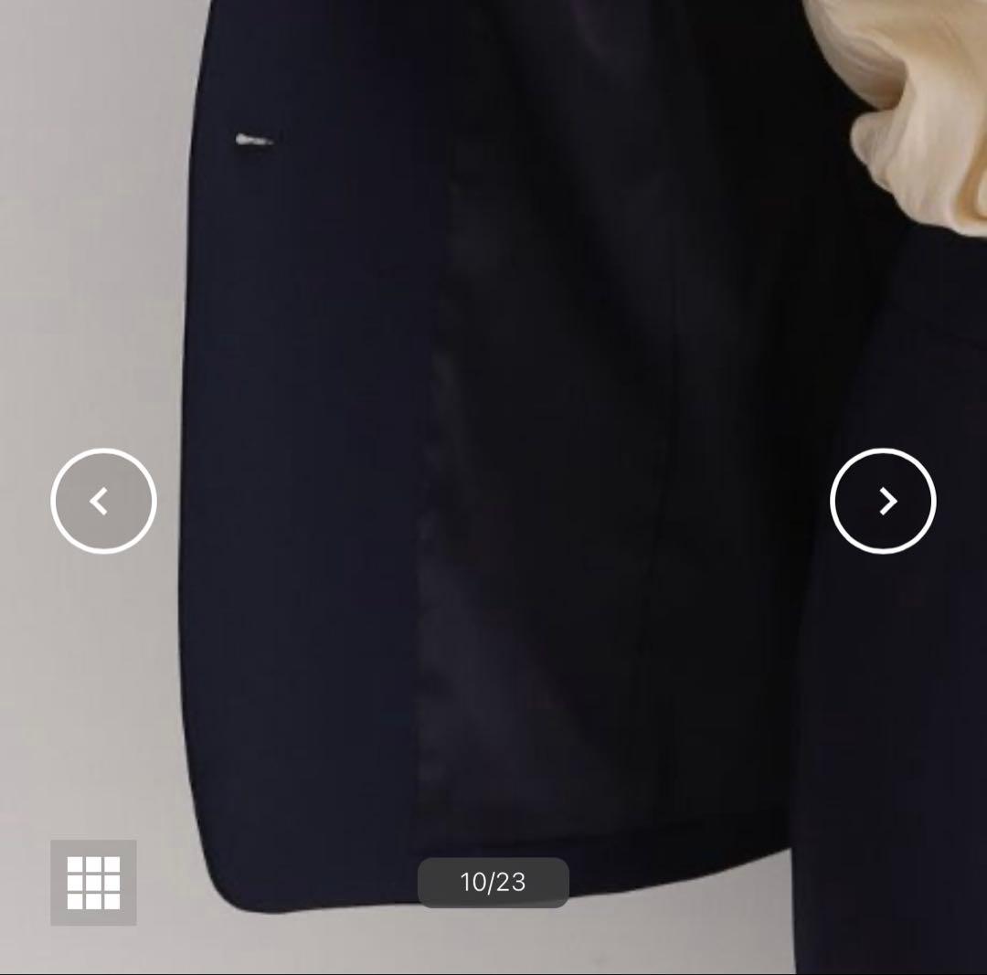 新品　インディヴィ V.A.I ノーカラーJKスーツ　ネイビー　05（XS）