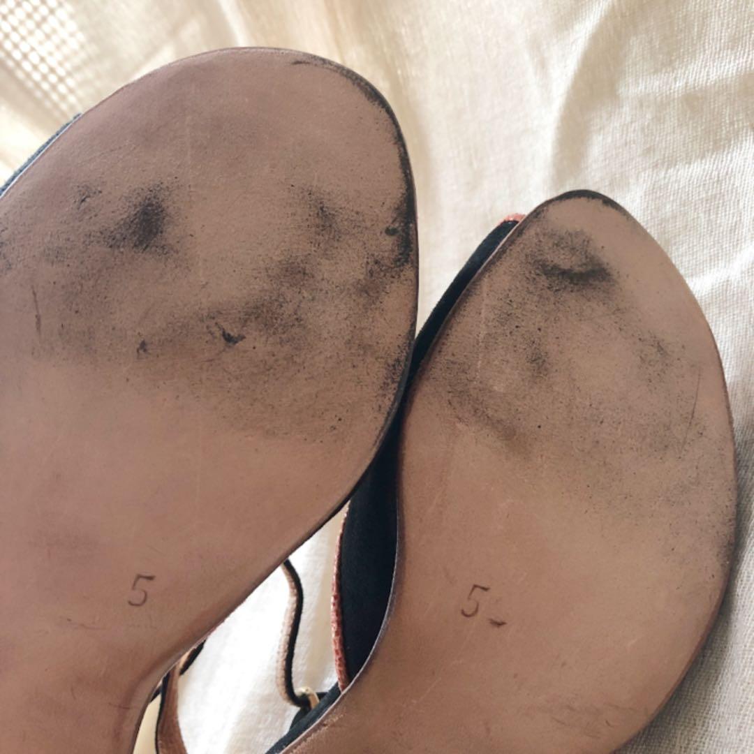 タンゴシューズ　サンダル　黒スウェード　オレンジ　オレンジヒール