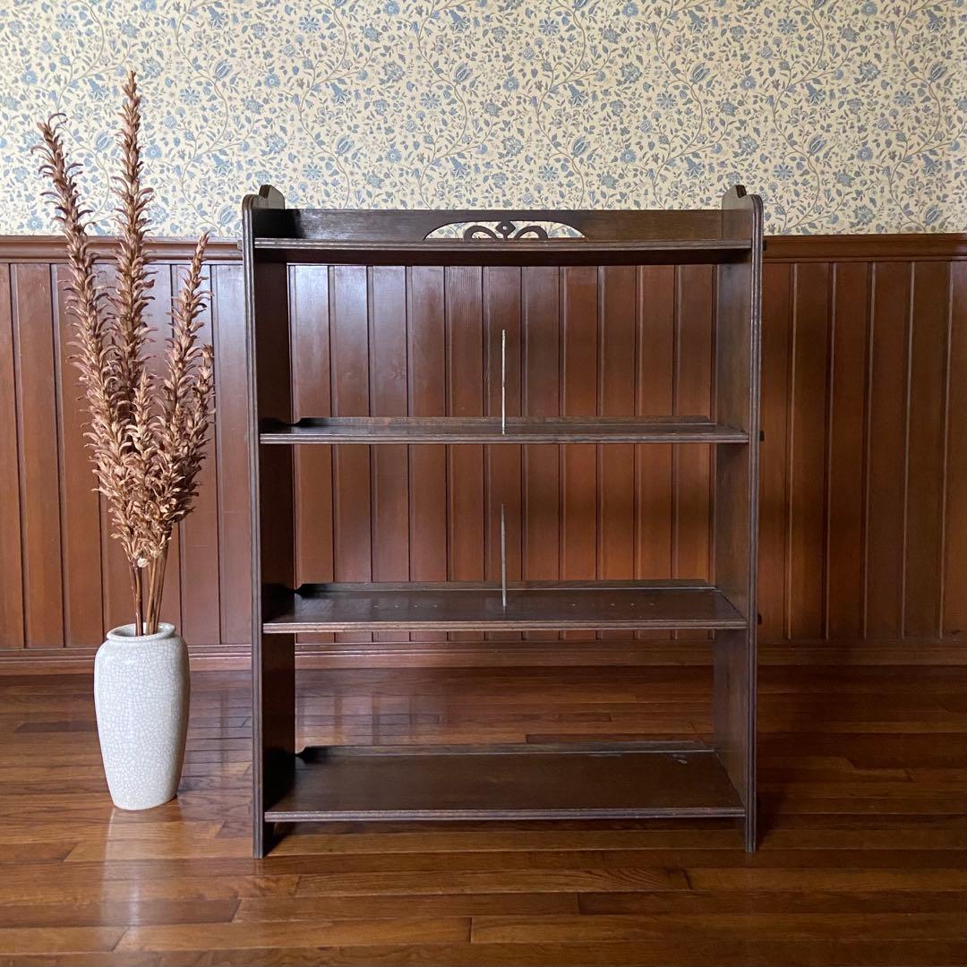 アンティーク　古い本棚　レトロ　楔棚　オープンラック　くさび棚　本止め棒付き