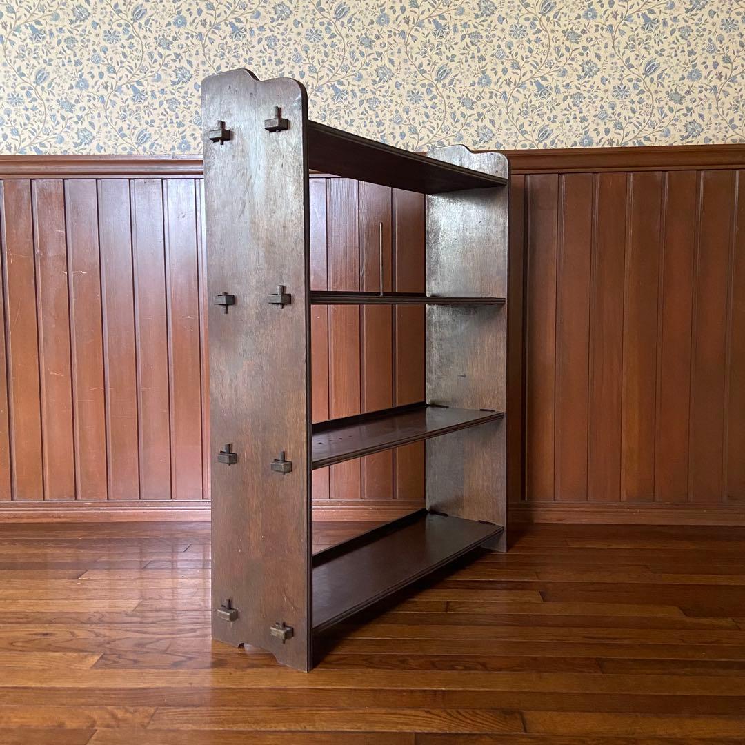 アンティーク　古い本棚　レトロ　楔棚　オープンラック　くさび棚　本止め棒付き