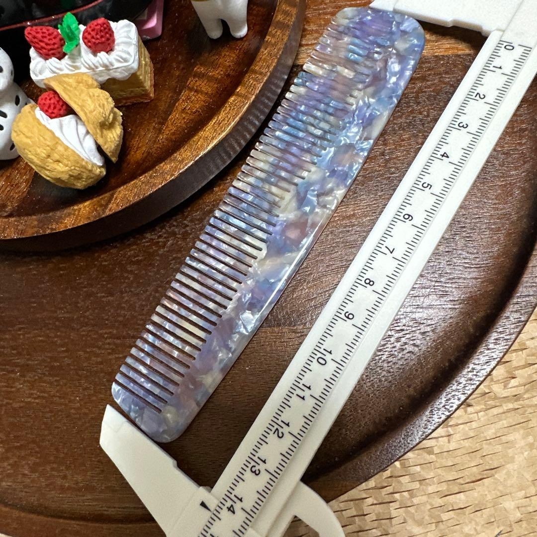 ☆ヘアコーム68アセテート櫛アセチヘアブラシ高級大理石マーブル柄14.5cm紫彩