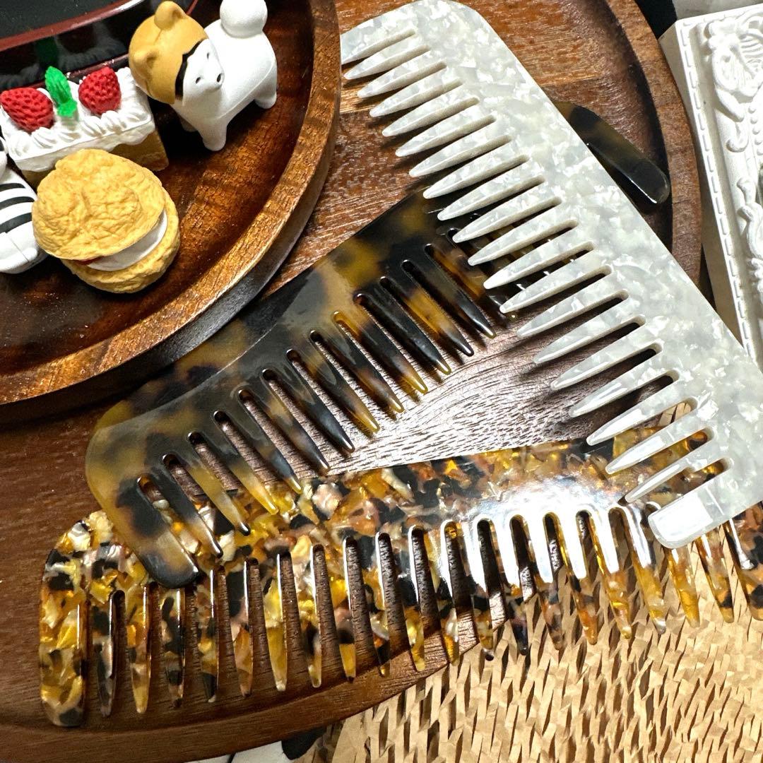 ☆ヘアコーム68アセテート櫛アセチヘアブラシ高級大理石マーブル柄14.5cm紫彩