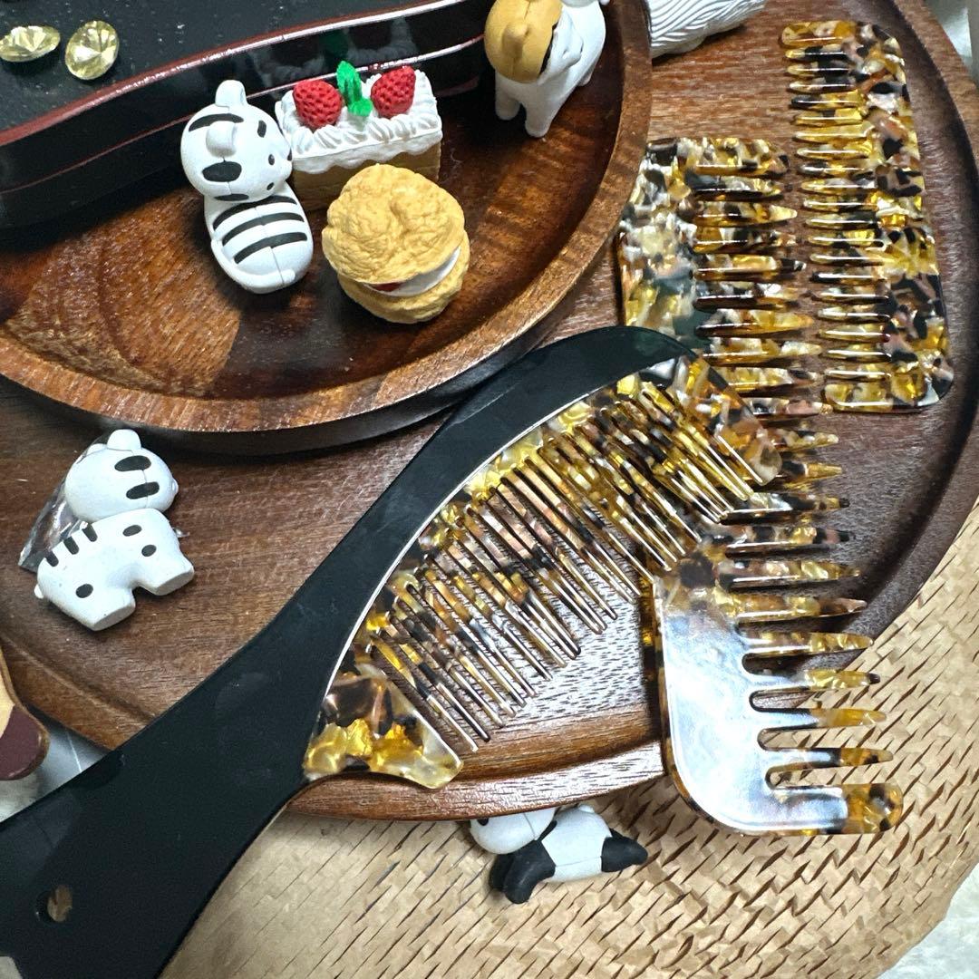 ☆ヘアコーム68アセテート櫛アセチヘアブラシ高級大理石マーブル柄14.5cm紫彩