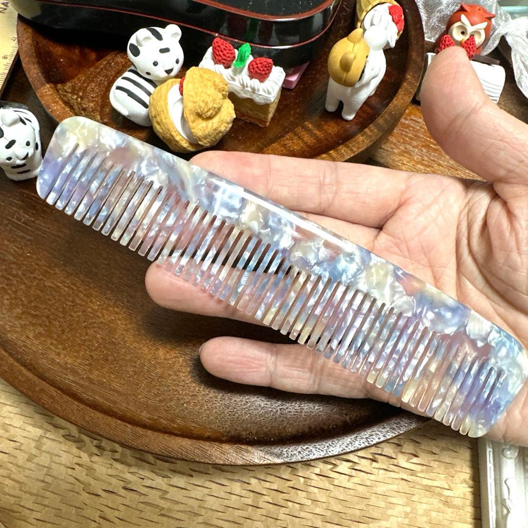 ☆ヘアコーム68アセテート櫛アセチヘアブラシ高級大理石マーブル柄14.5cm紫彩