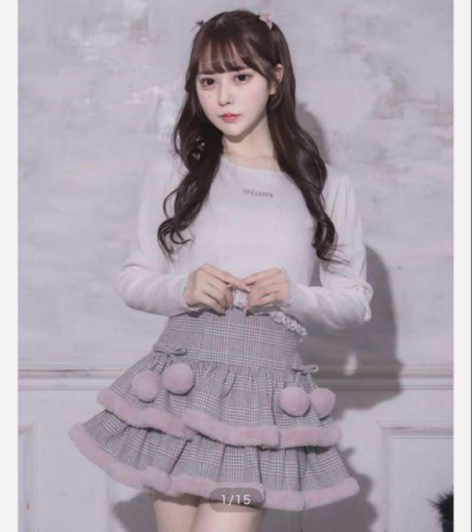 【pium】ファー付きティアードミニスカート グレーチェック