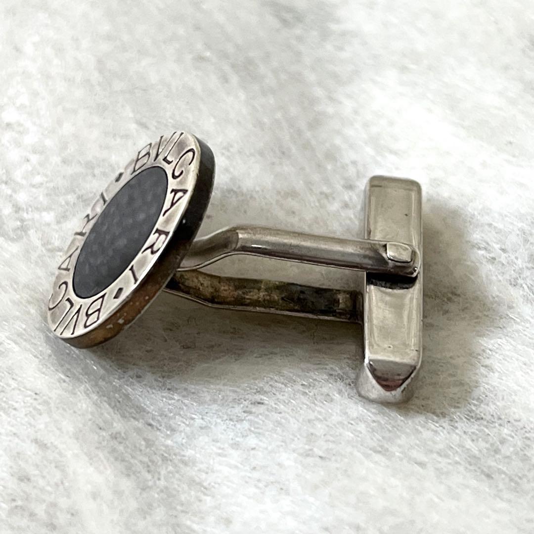 ブルガリ　カフス　ブランドロゴ　Ag925　シルバー　ブラック　メンズ　箱付き