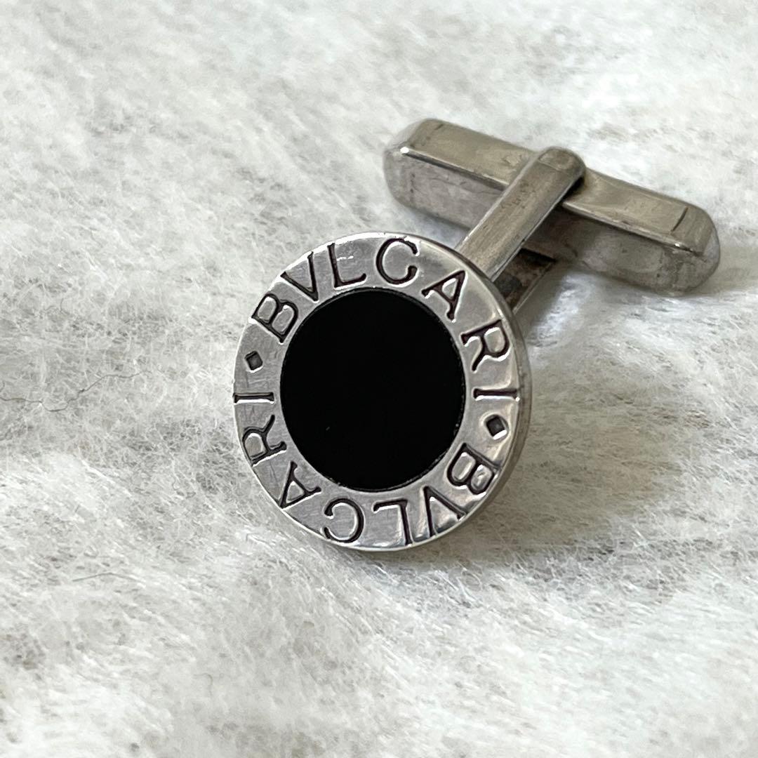 ブルガリ　カフス　ブランドロゴ　Ag925　シルバー　ブラック　メンズ　箱付き