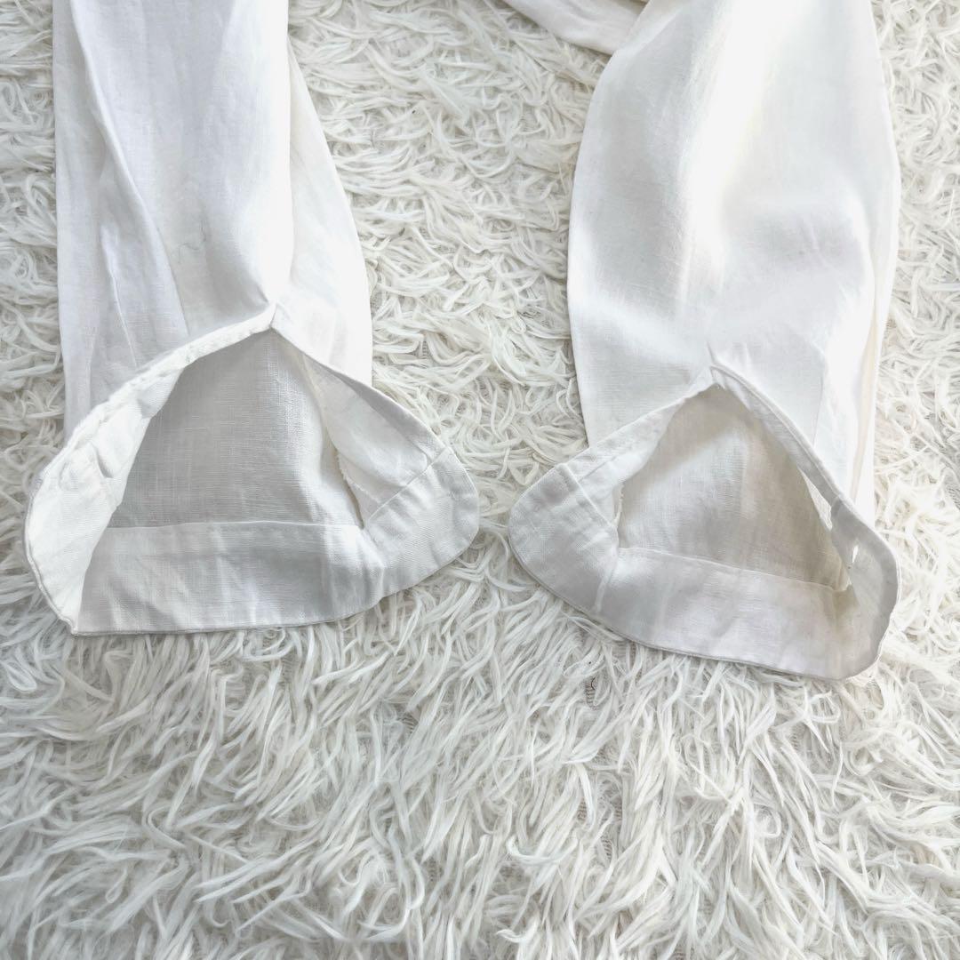 中川政七商店 手織り麻を使ったフリルシャツ ホワイト 丸襟 リネン 麻