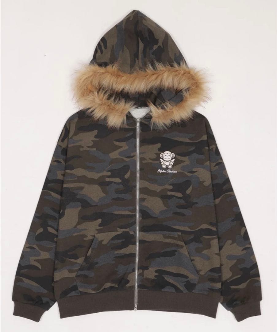 MAFAVARCHIVE ファーフードジップパーカー WEGO 迷彩 グリーン