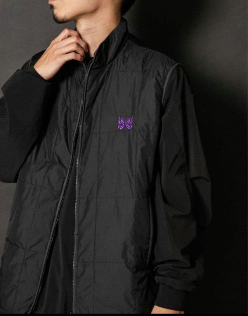 ニードルズ 蝶刺繍 ブラックナイロンジャケット ベスト Mサイズ
