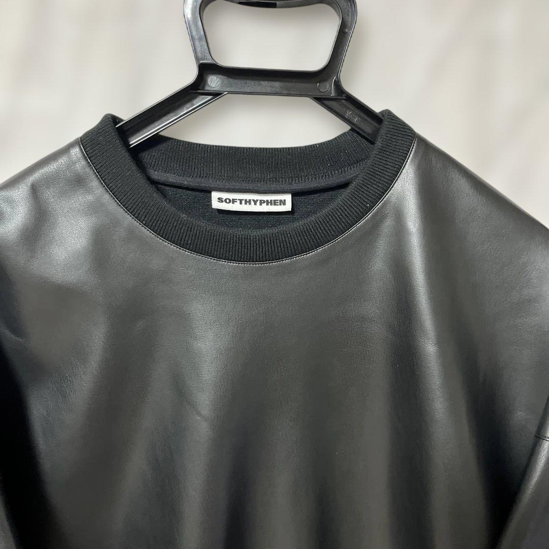 SOFTHYPHEN フェイクレザー トレーナー ブラック XL