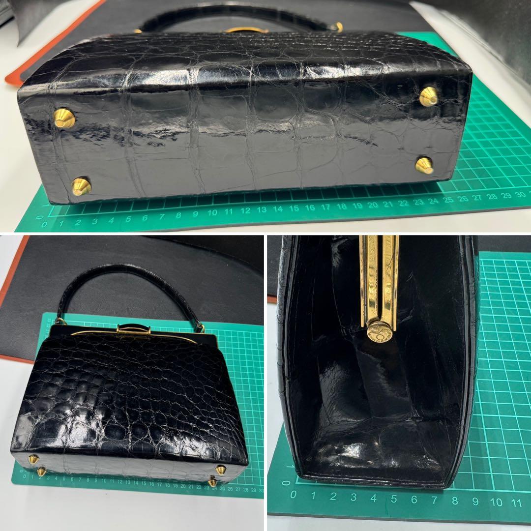週末セール‼️フランス　アンティーク　総クロコダイル黒色バック。長期保存、現状