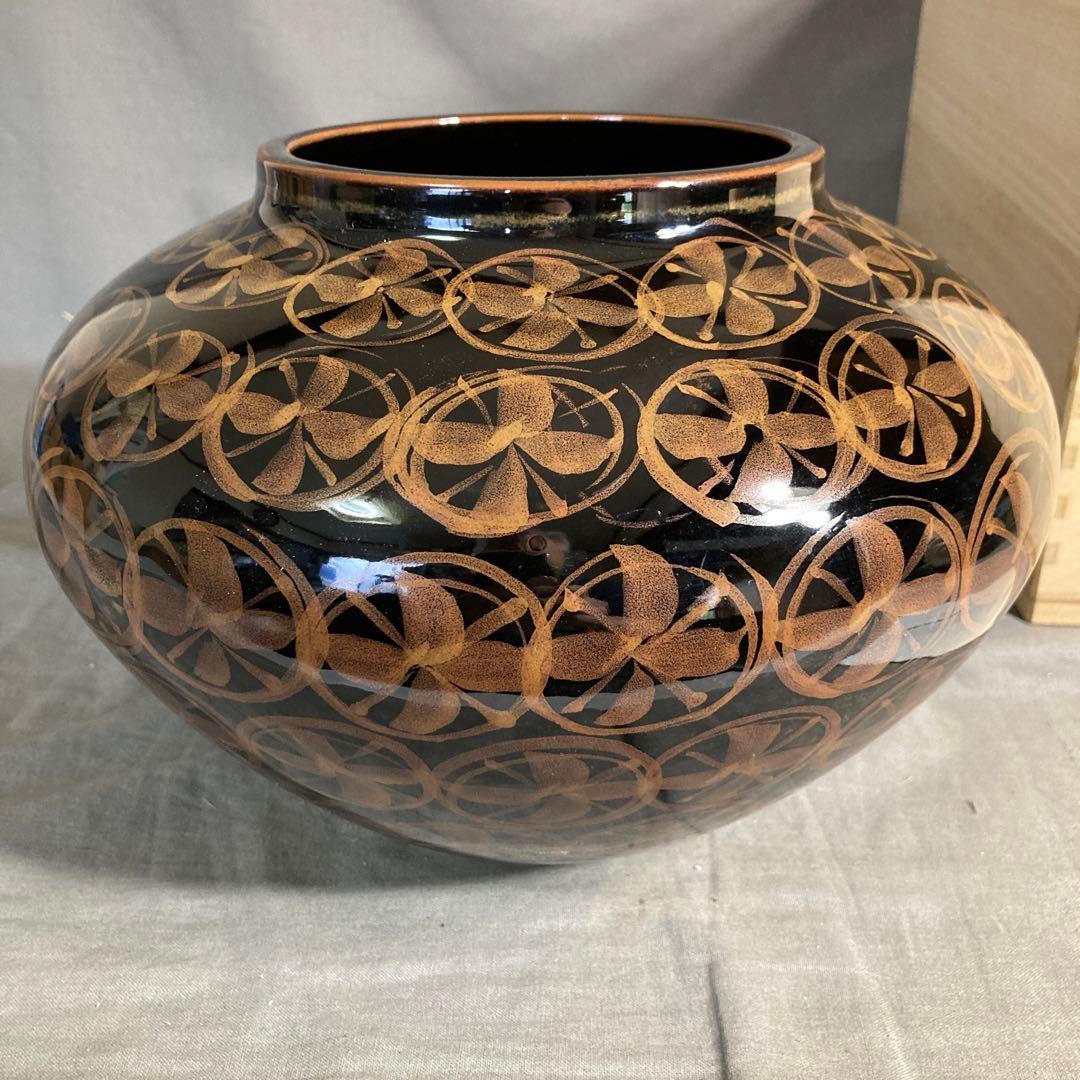 【青木龍山】文化勲章受章　日本芸術院会員　日本の名窯　青木龍山作　天目丸紋　花瓶