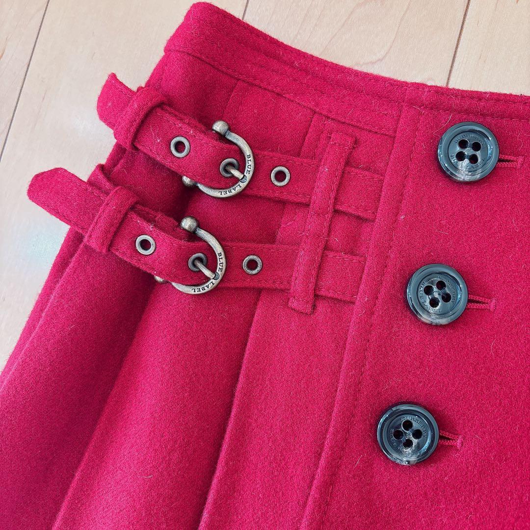 【超美品】♡バーバリーブルーレーベル♡プリーツ巻きスカート♡レッド♡