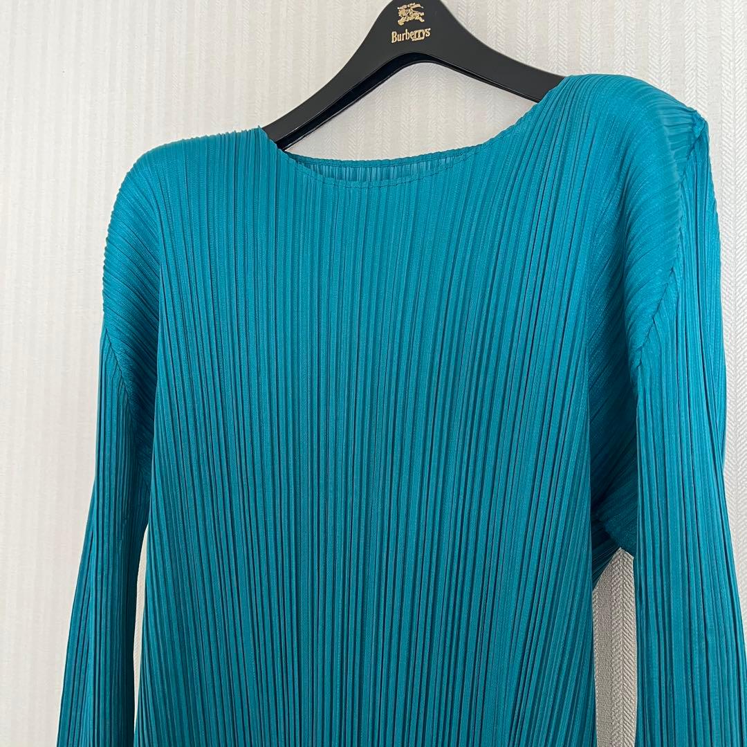 PLEATSPLEASE イッセイミヤケ　ロングワンピース　ブルーグリーン　3