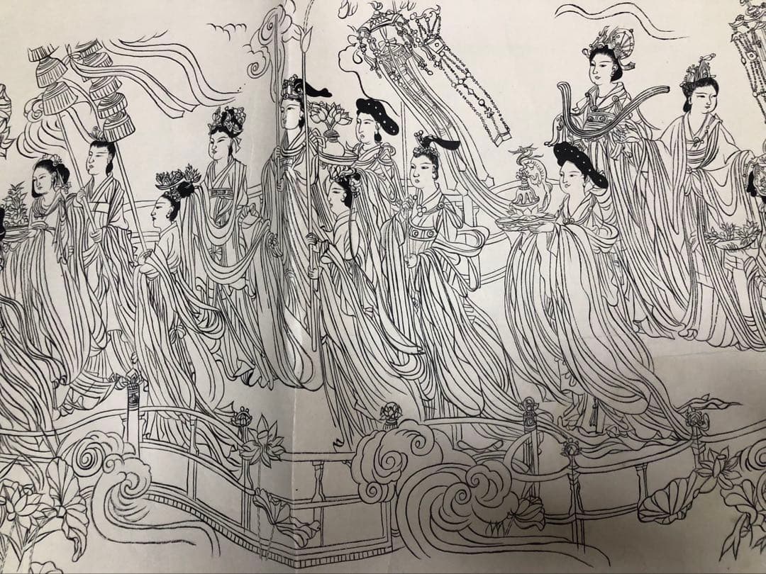 中国美術 佛画 巻物 傅香 絵［八十七仙人図］紙本　肉筆　32！