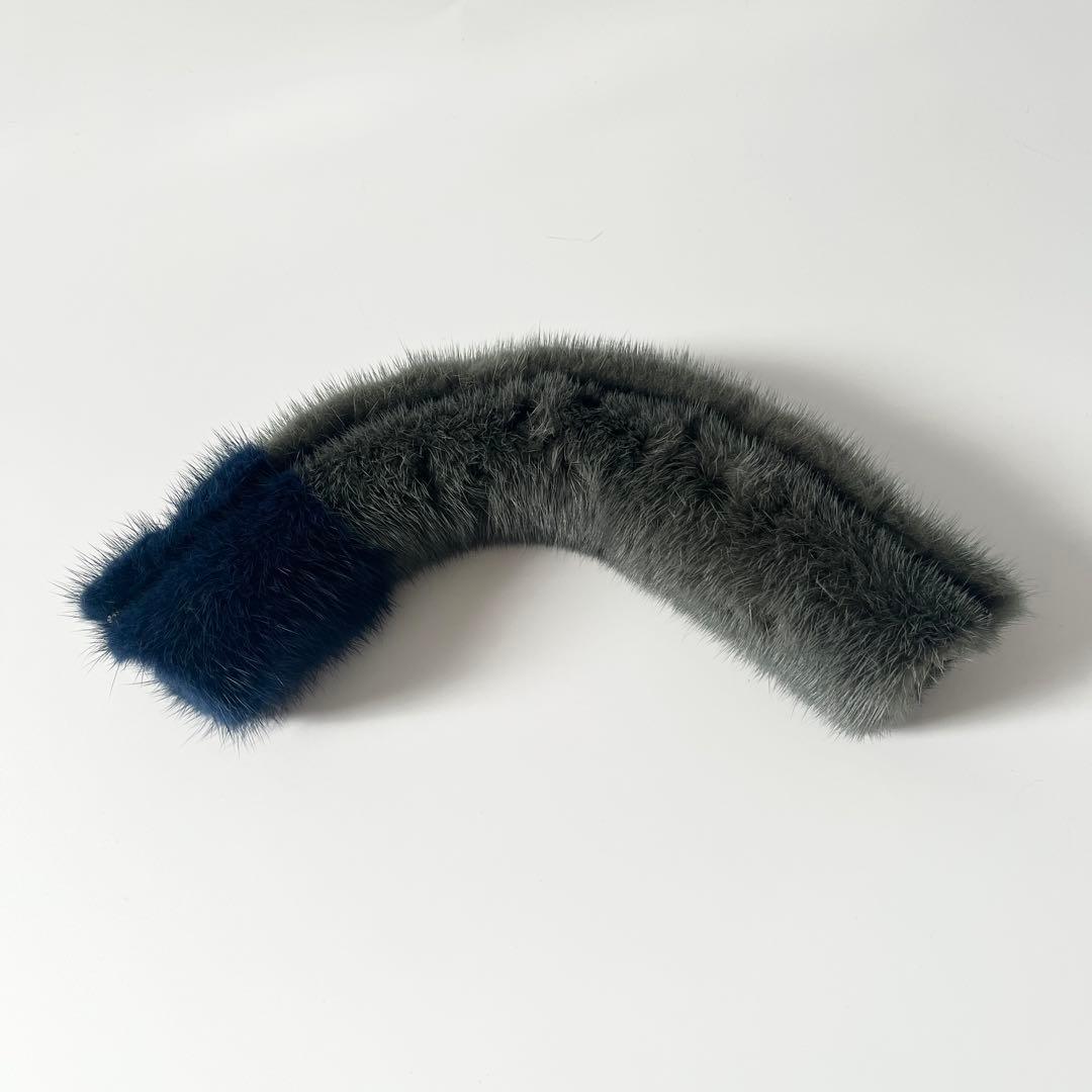 ヴァレクストラ　ハンドルカバー　ミンクファー　グレー　青　ブルー　バイカラー