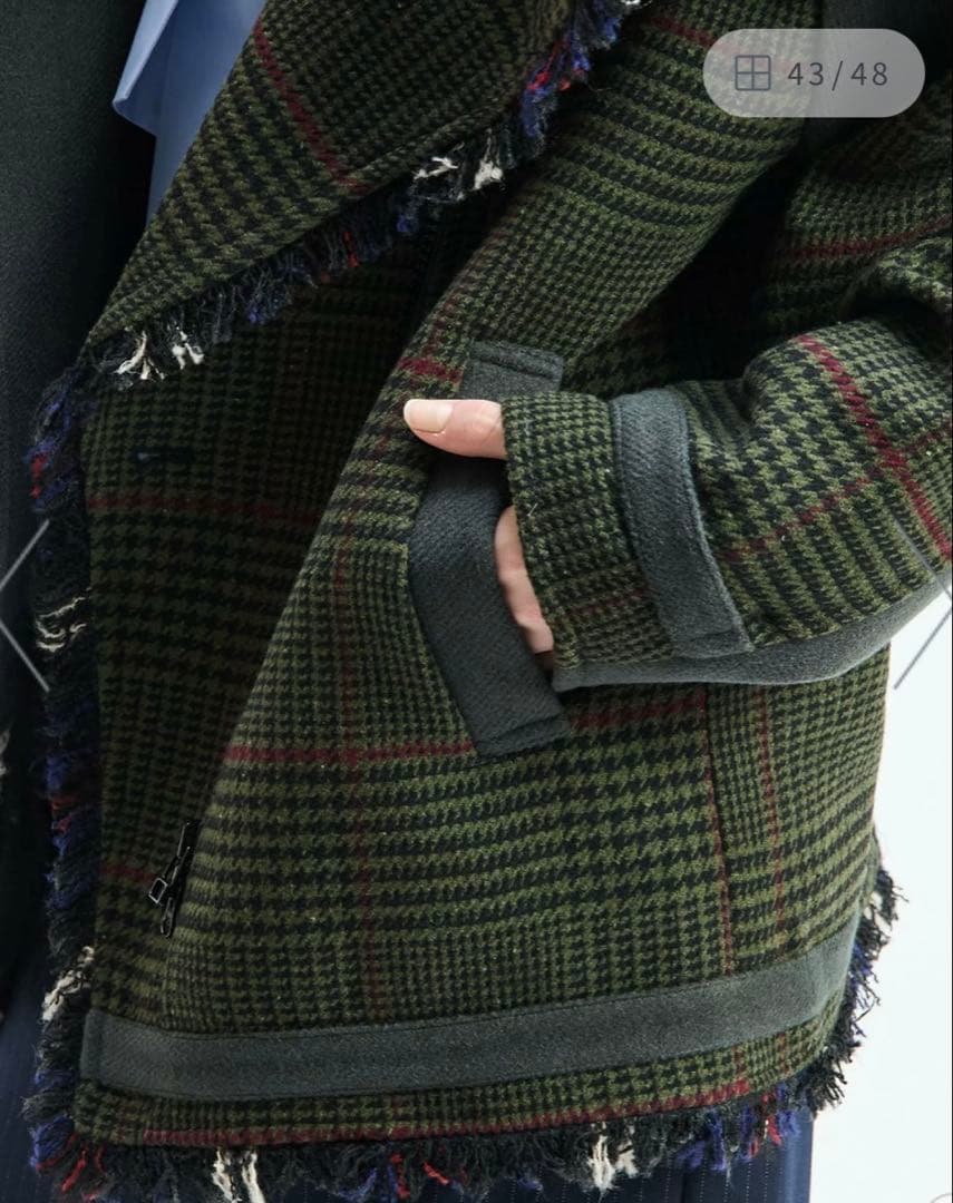 新品AULAAILA パッチワークボアチェックフリンジライダース