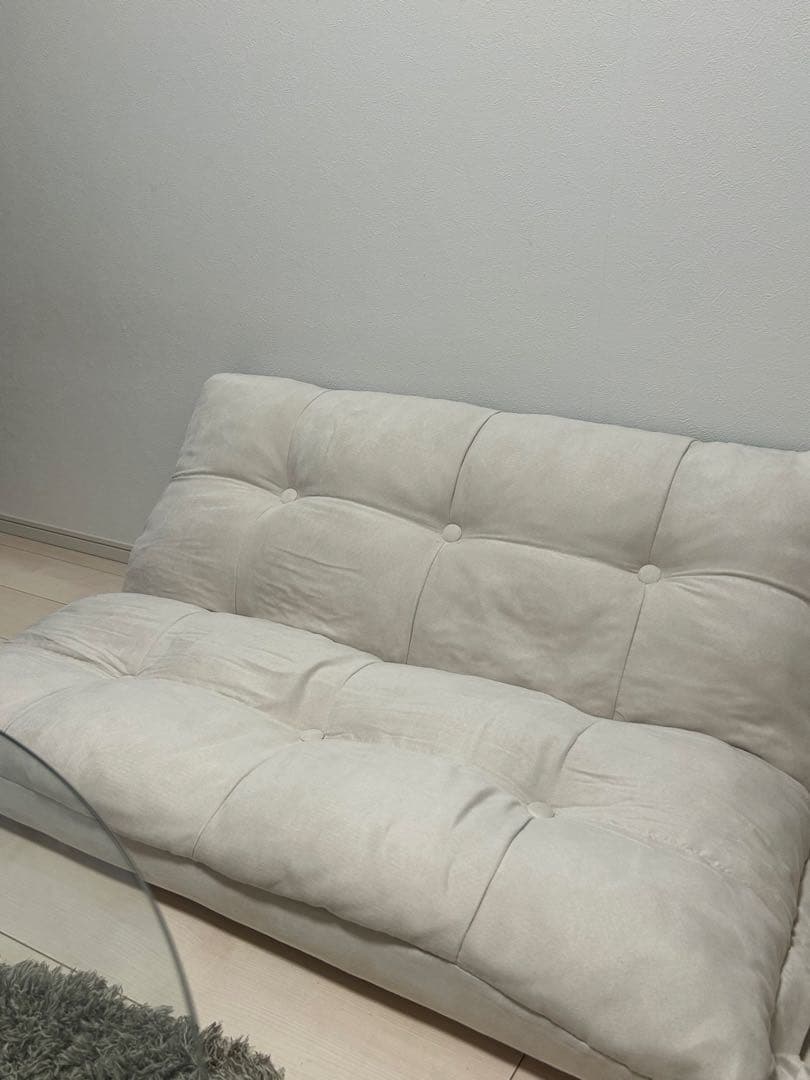 シンプル ホワイト 座椅子 ボタン付き