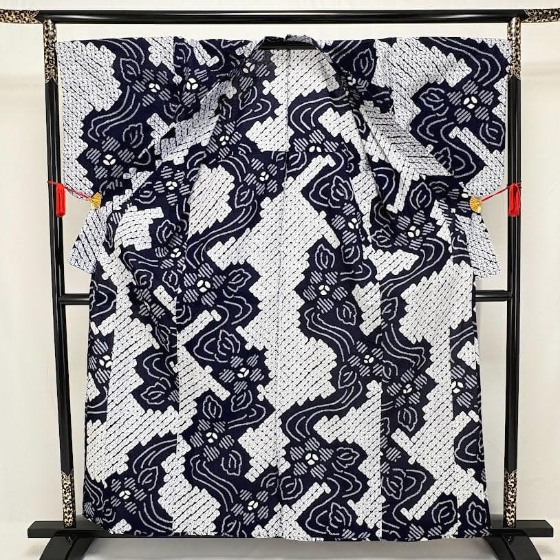 ゆりのはな　絞り浴衣　有松鳴海絞り　手蜘蛛絞り　総絞り　綿　トール　G702