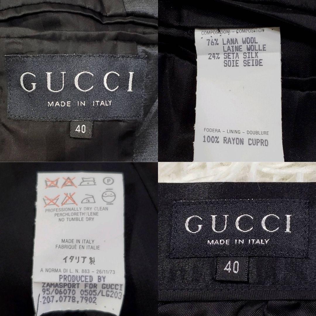 美品 L グッチ シルク ウール スカートスーツ 黒 イタリア製 40 肩パッド