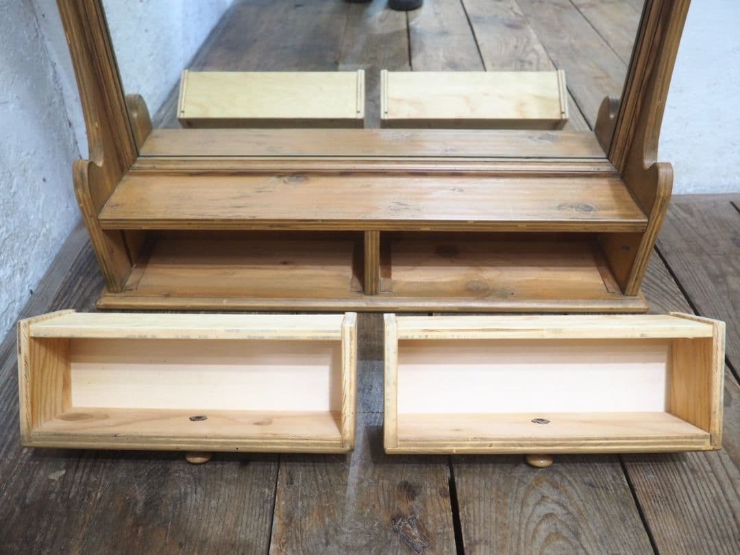 1105 カントリースタイル　スタンドミラー　鏡　姿見　収納棚　壁掛け　ウォール