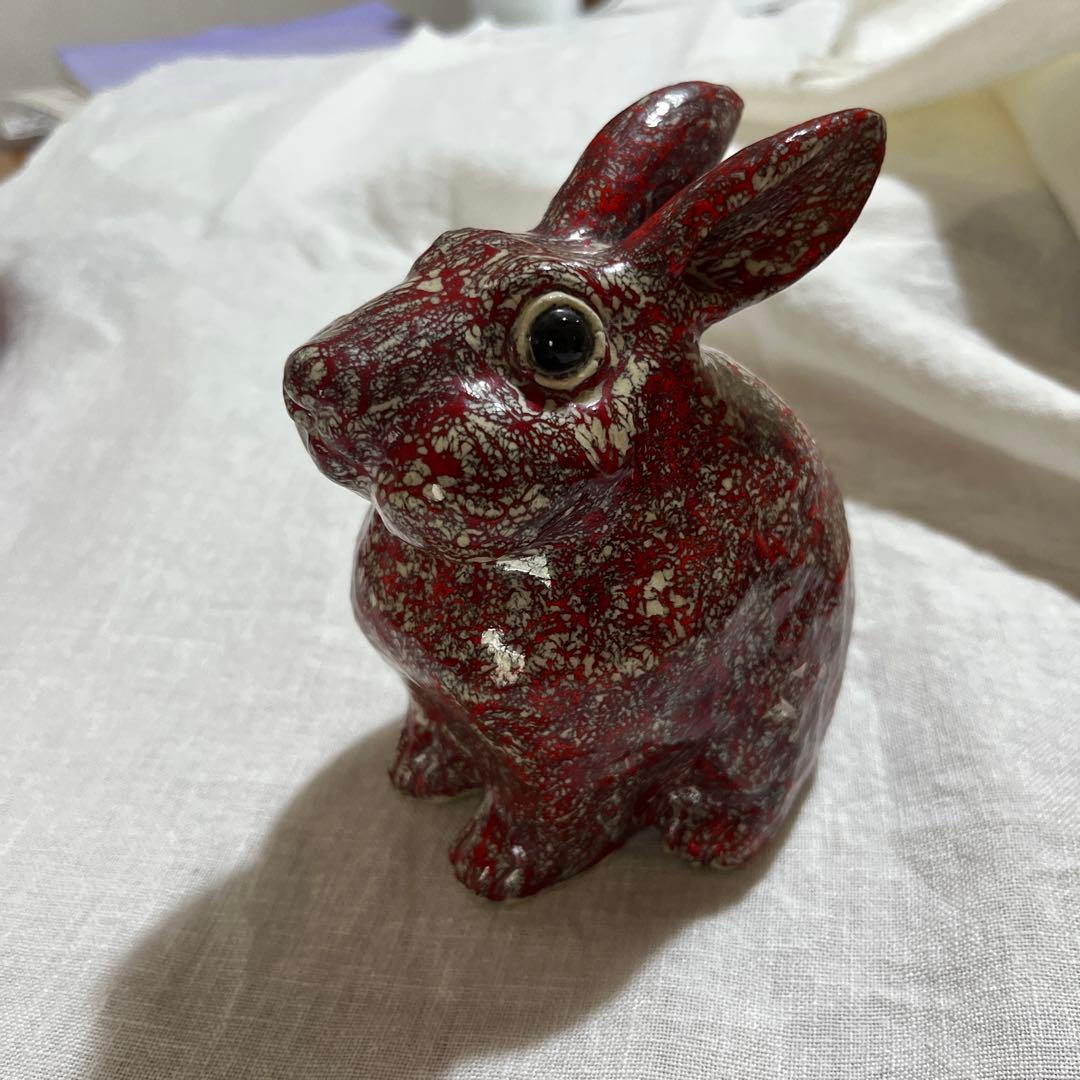 【美品】箕面焼　松田箕山作　干支　十二支　兎　卯　置物