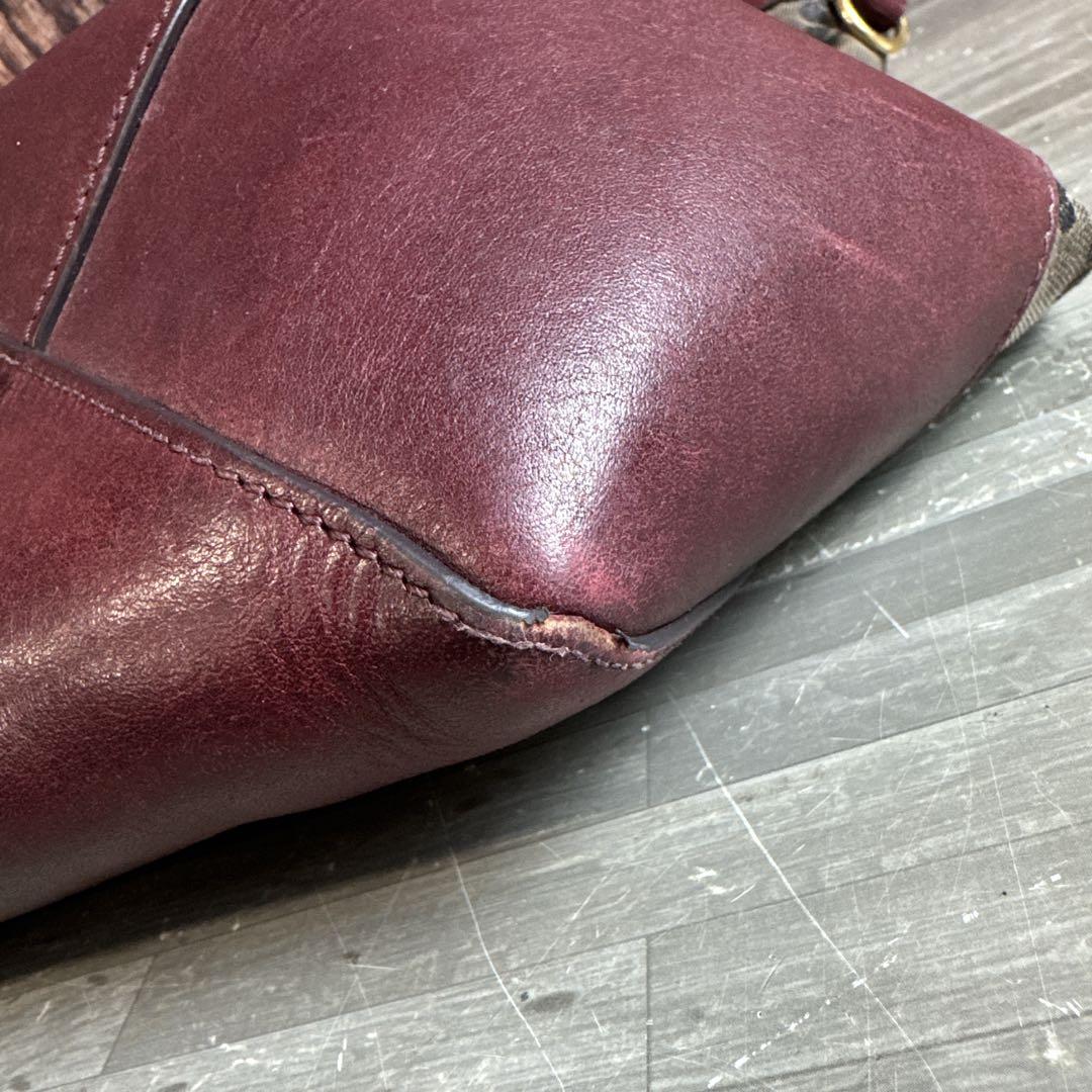 CELINE セリーヌ マカダム柄 トートバッグ キャンバス×レザー ボルドー系