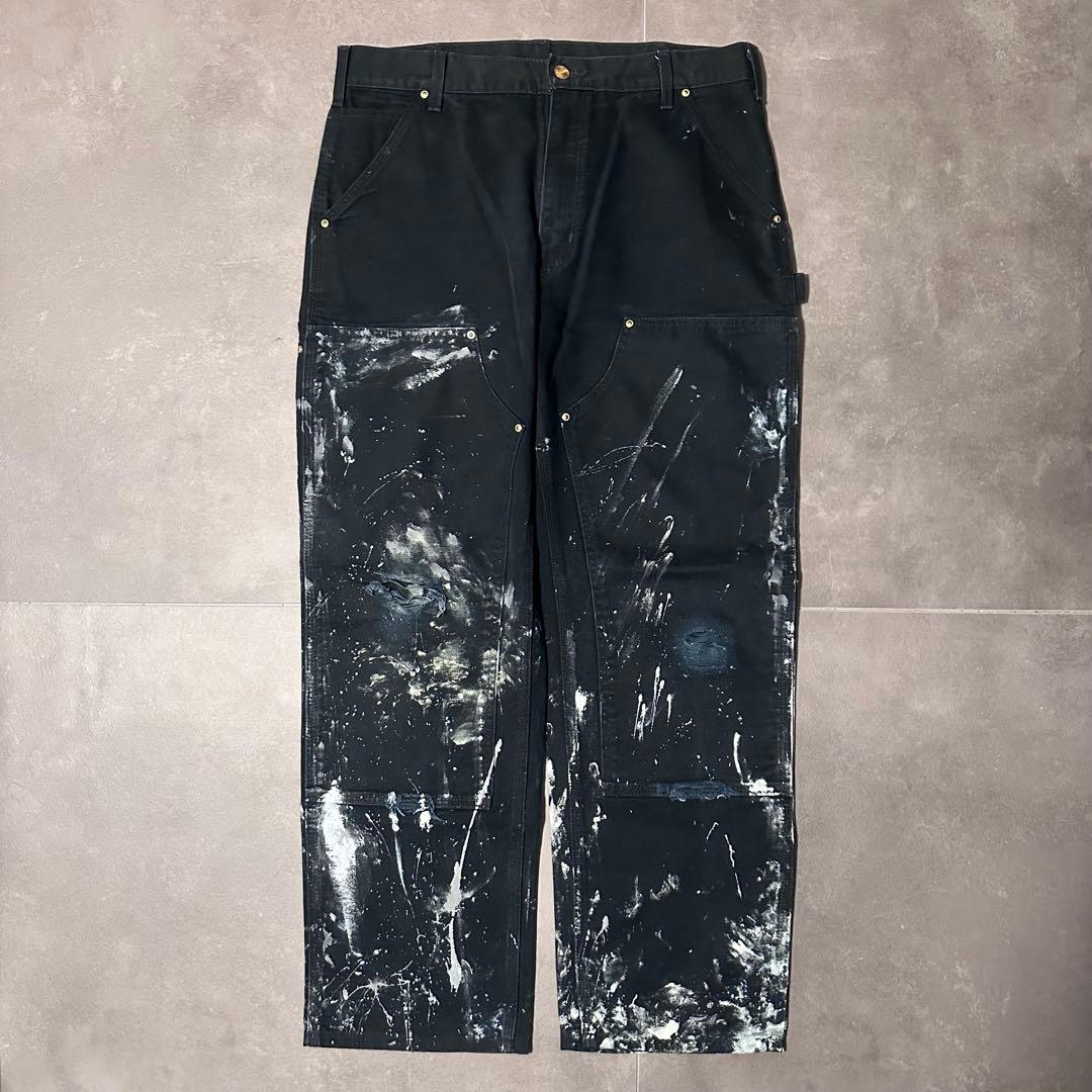 usa製　carhartt ブラック　黒　ダブルニー　パンツ　34×30 ダック