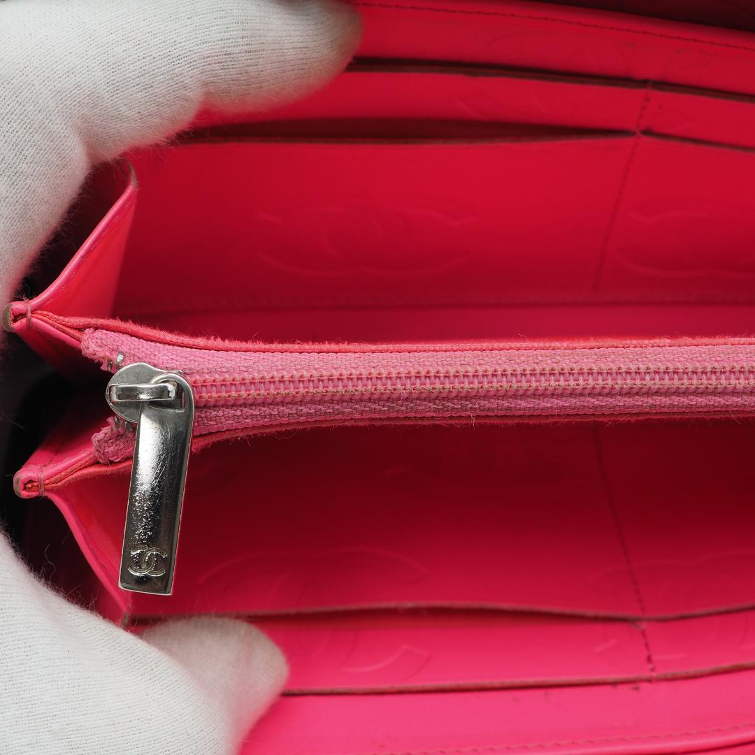 【美品】シャネル カンボンライン ラウンドファスナー 長財布 黒×ピンク