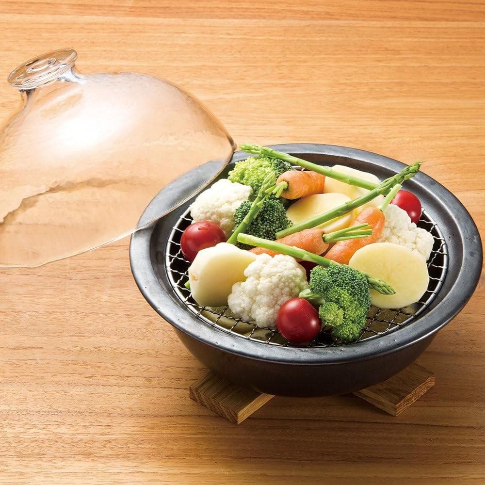 新品 ADERIA 津軽びいどろ×萬古焼土鍋スモーク料理対応グラスドームクッカー